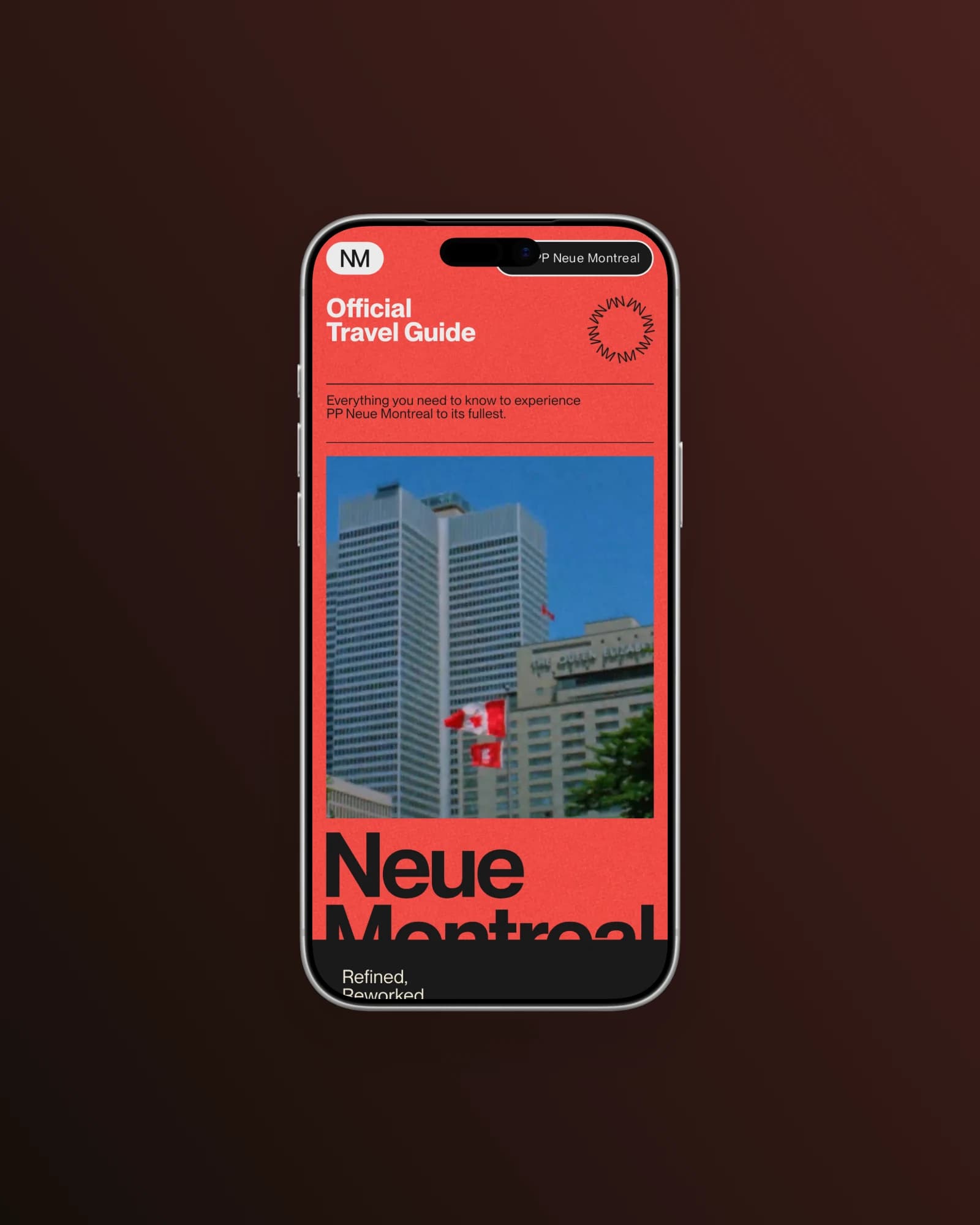 An iPhone 17 Pro Max frame holding a travel-guide website, exported by screendesk at 1600 by 2000 pixels